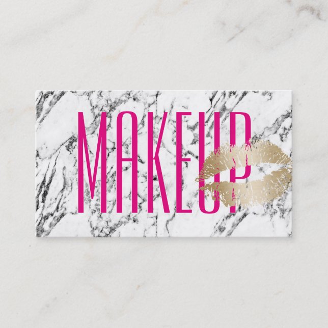 Makeup Artist Gold Kiss Modern Marble Background Visitenkarte (Vorderseite)