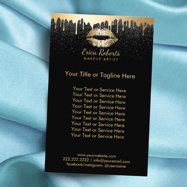 Makeup Artist Gold Liften Moderne Tropfen Schwarze Flyer (Von Creator hochgeladen)
