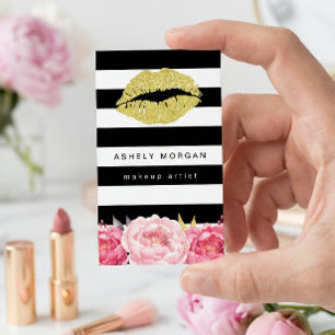 Makeup Artist Gold Lips Modern Blumenstrauß Deko S Visitenkarte