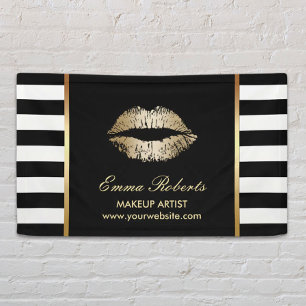Makeup Artist Gold Lips Modern Schwarz-weiße Strei Banner