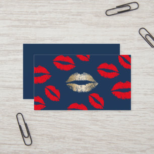 Makeup Artist Gold Lips Navy Blue Beauty Salon Visitenkarte