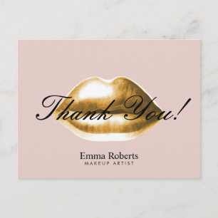 Makeup Artist Gold Lips Rosa Salon Danke Postkarte