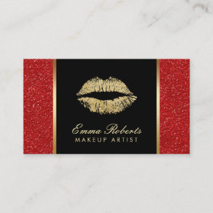 Makeup Artist Gold Lips Trendy Roter Glitzer Salon Visitenkarte