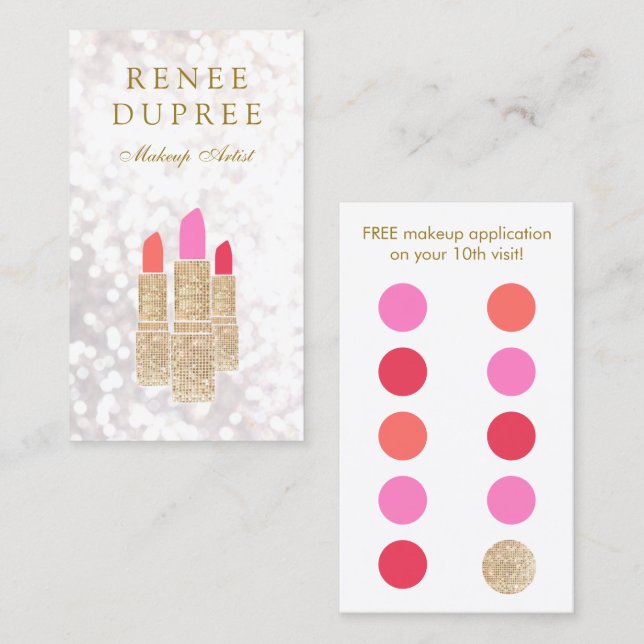 Makeup Artist Gold Lipstick 10 Punch Loyalität Treuekarte (Vorne/Hinten)