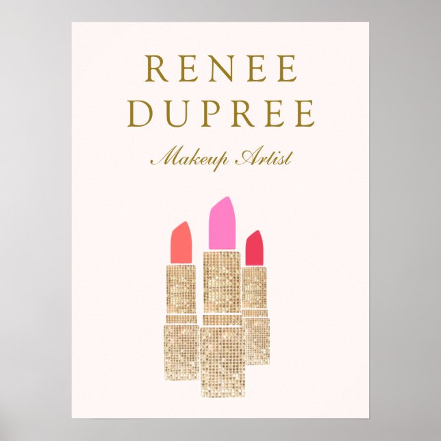 Makeup Artist Gold Lipstick Bokeh Beauty Poster (Vorne)