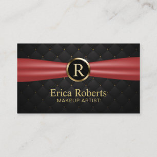 Makeup Artist Gold Monogram Red Ribbon Luxus Visitenkarte