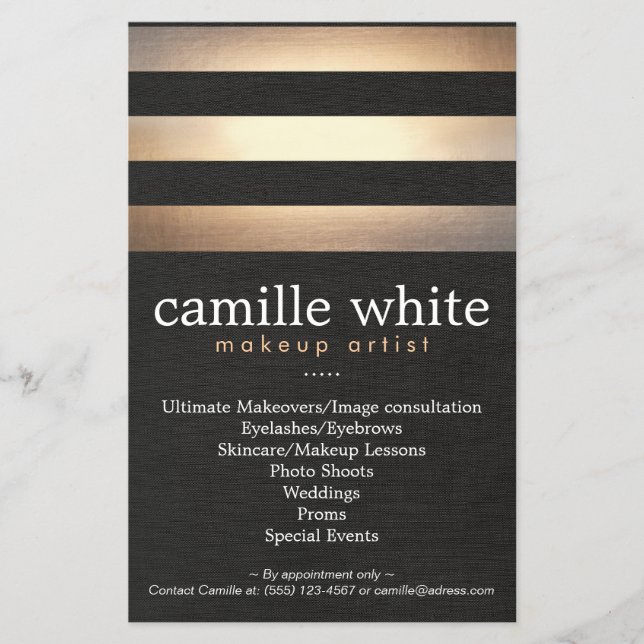 Makeup Artist Gold Streifen Stilvolle Beauty Salon Flyer (Vorne)