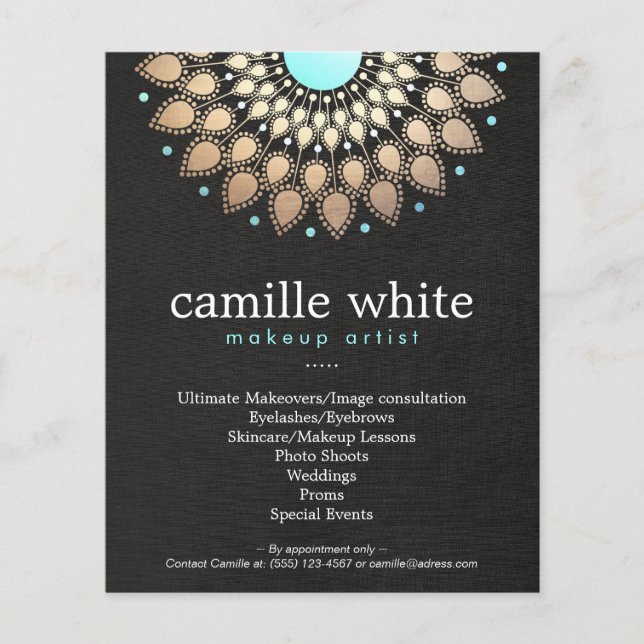 Makeup Artist Gold Verzierte Motif Black Menu List Flyer (Vorne)