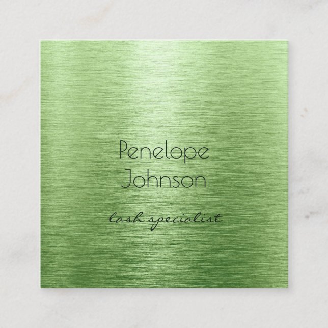 Makeup Artist Green Brushed Metal Glam Quadratische Visitenkarte (Vorderseite)