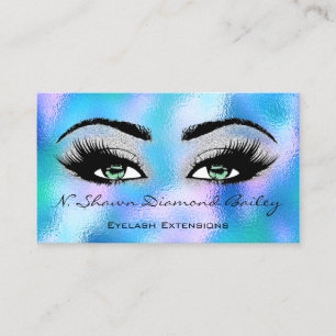 Makeup Artist Green Eyelash Blue Holographic GLASS Visitenkarte