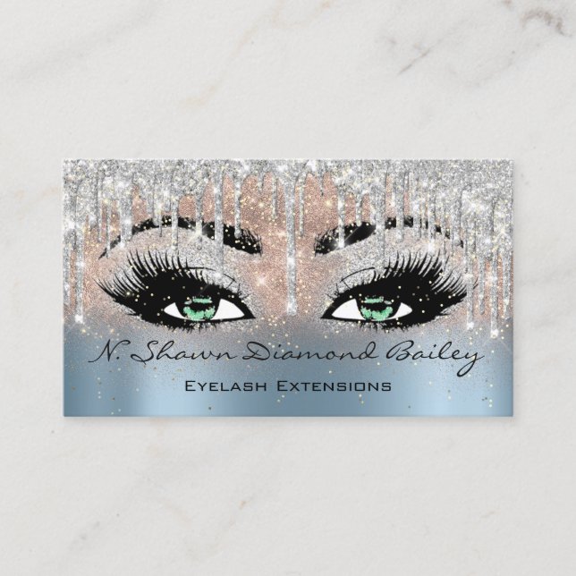 Makeup Artist Green Eyelash Blue Silver Rose Visitenkarte (Vorderseite)