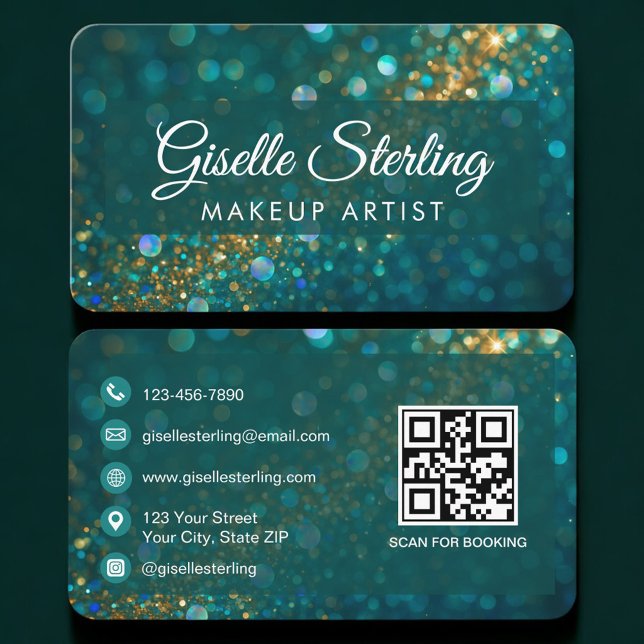 Makeup Artist Green Gold QR Code Professional Visitenkarte (Von Creator hochgeladen)