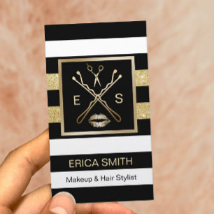Makeup Artist Haar Stylist Black & Gold Streifen Visitenkarte
