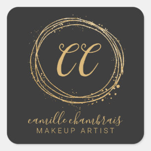 Makeup Artist Haar Stylist Gold Schwarzer Minimal Quadratischer Aufkleber