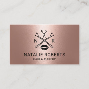 Makeup Artist Hair Salon Beauty Logo Rose Gold Visitenkarte