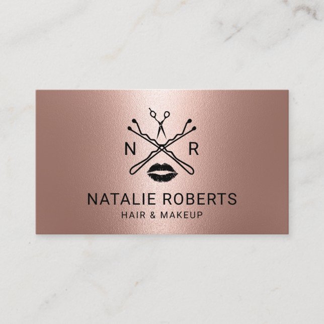 Makeup Artist Hair Salon Beauty Logo Rose Gold Visitenkarte (Vorderseite)