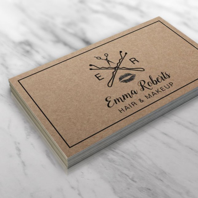 Makeup Artist Hair Salon Beauty Logo Rustic Kraft Visitenkarte (Von Creator hochgeladen)