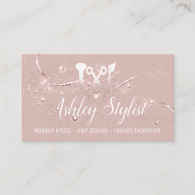 Makeup Artist Hair Salon Lash Schere Rose Visitenkarte (Vorderseite)