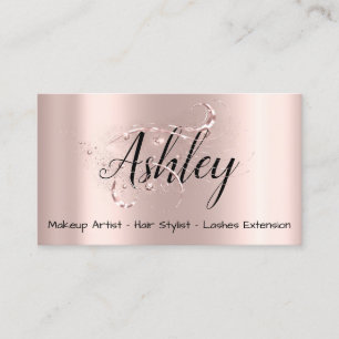 Makeup Artist Hair Salon Lashes Pink Rose Script Visitenkarte