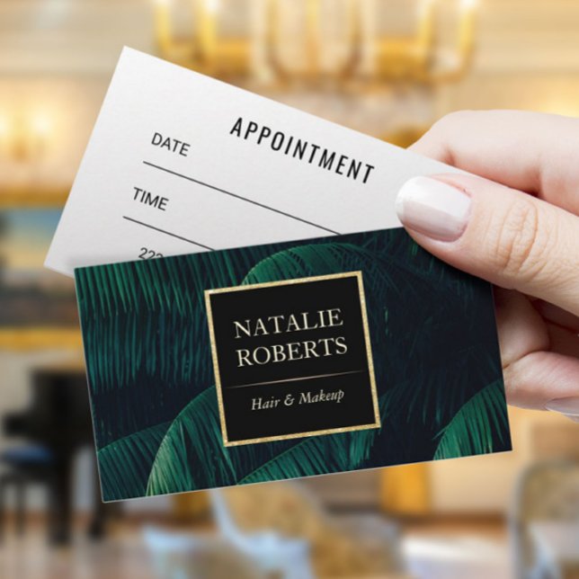 Makeup Artist Hair Salon Tropical Palm Blätter Terminkarte (Von Creator hochgeladen)