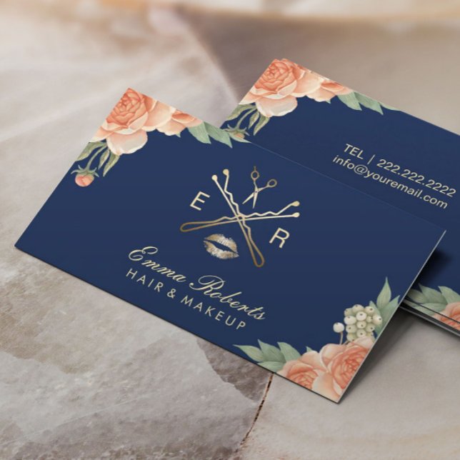 Makeup Artist Hair Salon Vintag Bläsernavy Blue Visitenkarte (Von Creator hochgeladen)