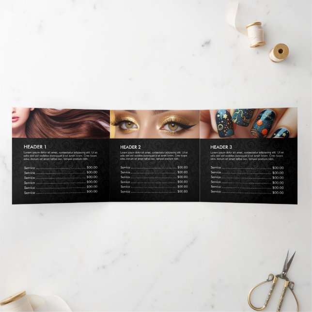 Makeup Artist Hair Stylist Beauty Salon Trifold Dreifach Gefaltete Karte (Innenseite)