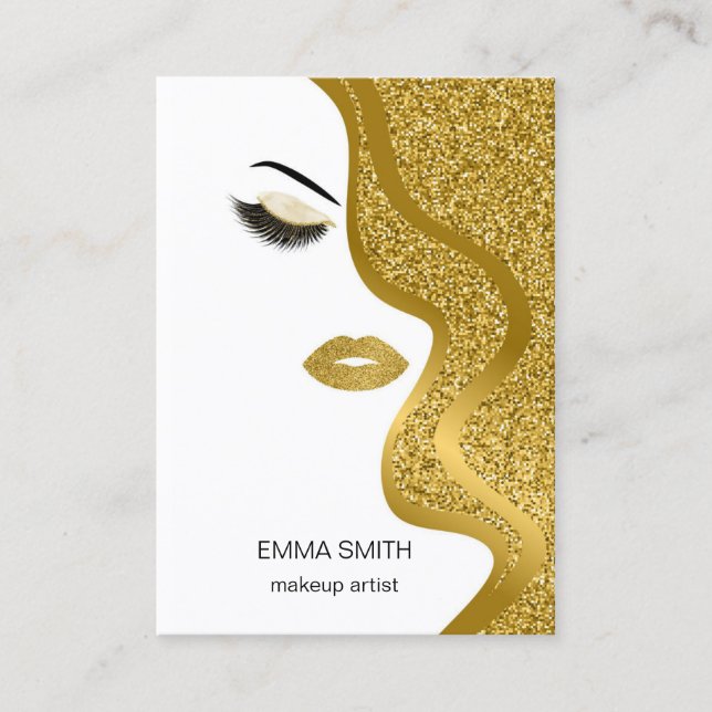 Makeup Artist Hair Stylist Gold Glitzer Business Visitenkarte (Vorderseite)