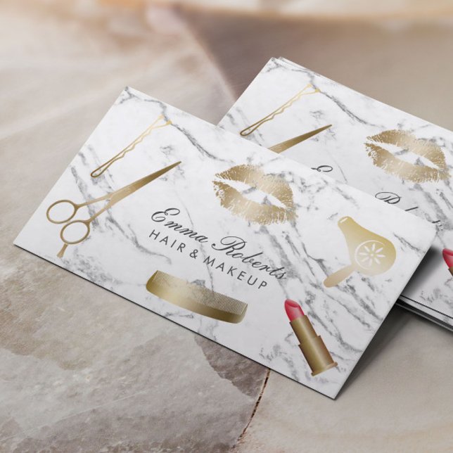 Makeup Artist Hair Stylist Moderner weißer Marmor Visitenkarte (Von Creator hochgeladen)