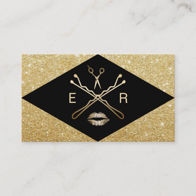 Makeup Artist Hair Stylist Modernes Schwarz & Gold Visitenkarte (Vorderseite)