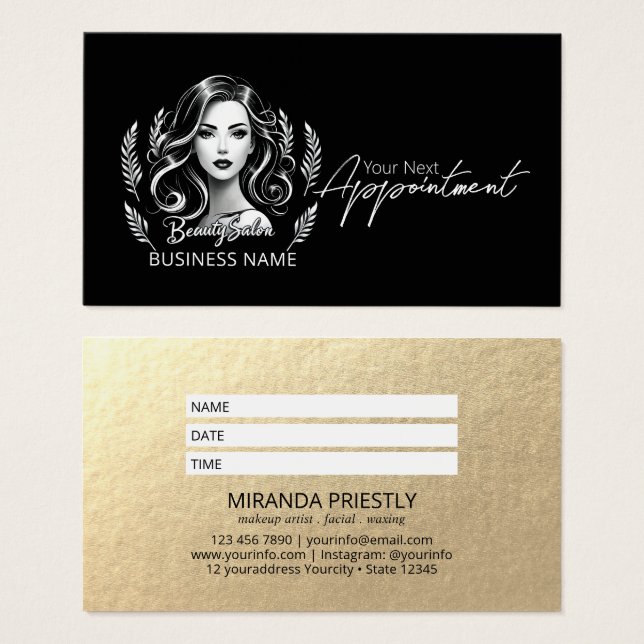 Makeup Artist Hair Stylist Modernes Schwarz-weißes (Vorne & Hinten)