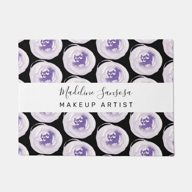 Makeup Artist Hand Watercolor Pflaumen Lila Schwar Fußmatte (Vorderseite)