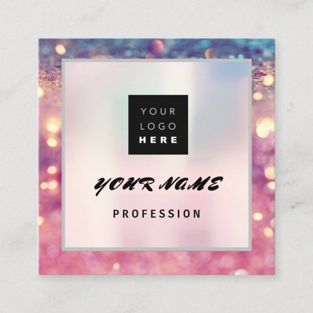 Makeup ARTIST Holograph Unique QR CODE Logo Glitte Quadratische Visitenkarte (Vorderseite)