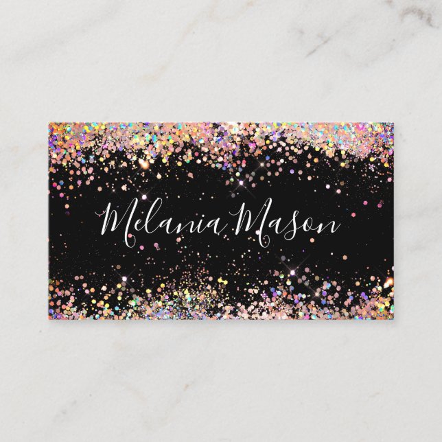 Makeup Artist Holographic Glitzer QR Code Black Visitenkarte (Vorderseite)