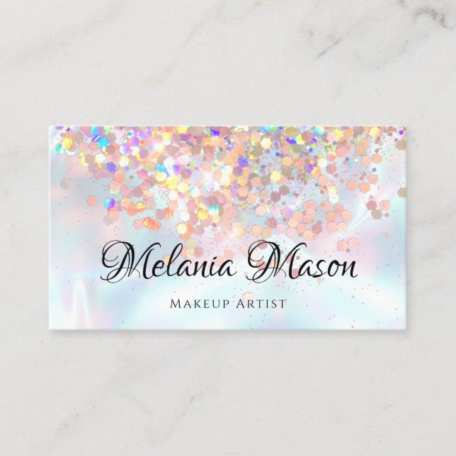 Makeup Artist Holographic Glitzer QR Code Metallic Visitenkarte (Vorderseite)