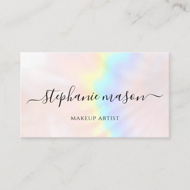 Makeup Artist Holographic Pastel Modern Telefonnummerkarte (Vorderseite)