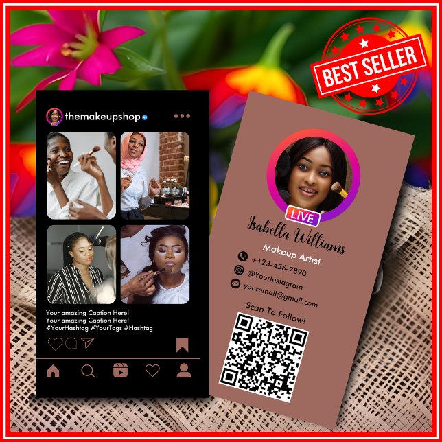Makeup Artist Instagram POST Terracotta QR Code Visitenkarte (Von Creator hochgeladen)