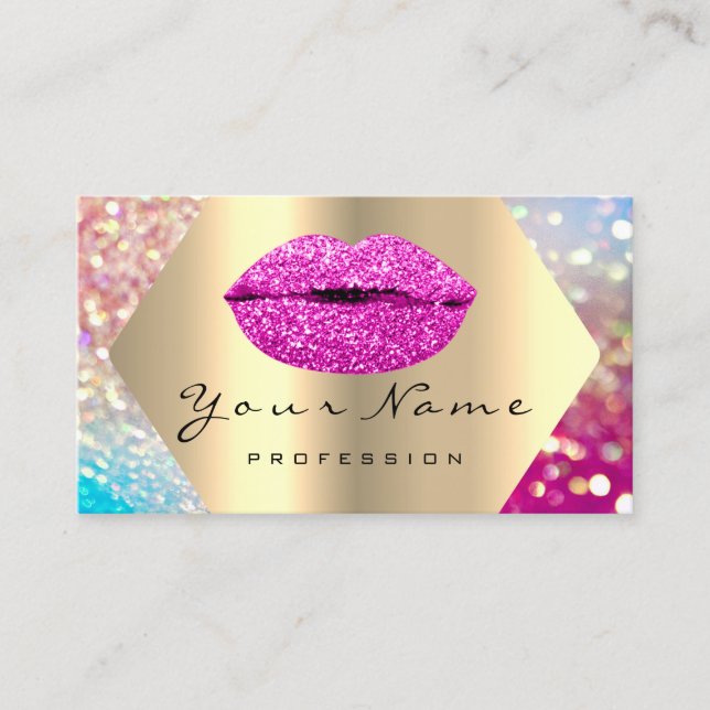 Makeup Artist Kiss LIPS Pink LUX Holographic Visitenkarte (Vorderseite)