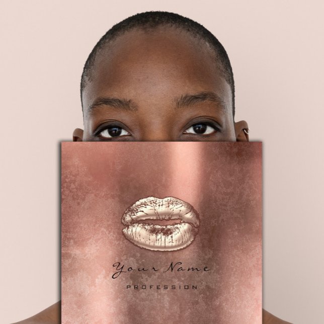 Makeup Artist Kiss Lips Rose Quadratische Visitenkarte (Makeup Artist Kiss Lips Rose Gold Grunge Square Square Business Card)