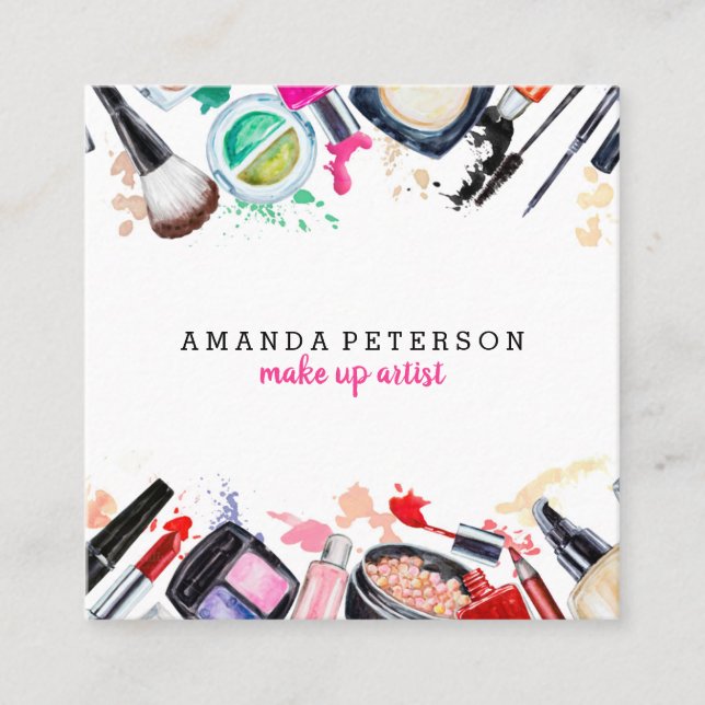 Makeup artist lasch trendige Aquarell moderner Sal Quadratische Visitenkarte (Vorderseite)