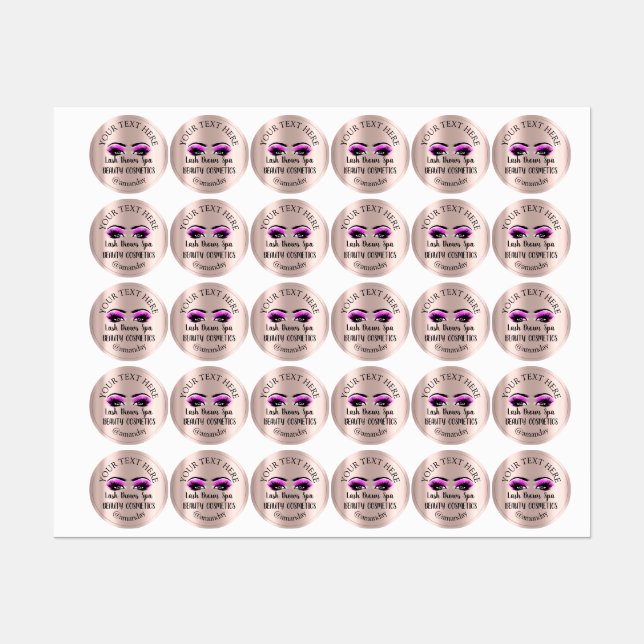Makeup Artist Lash Brows Pink Eyes Rose Etiketten (Blatt)