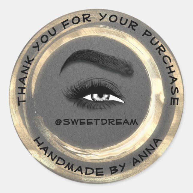 Makeup Artist Lash Cleaner Grau Golden Frame Logo Runder Aufkleber (Vorderseite)