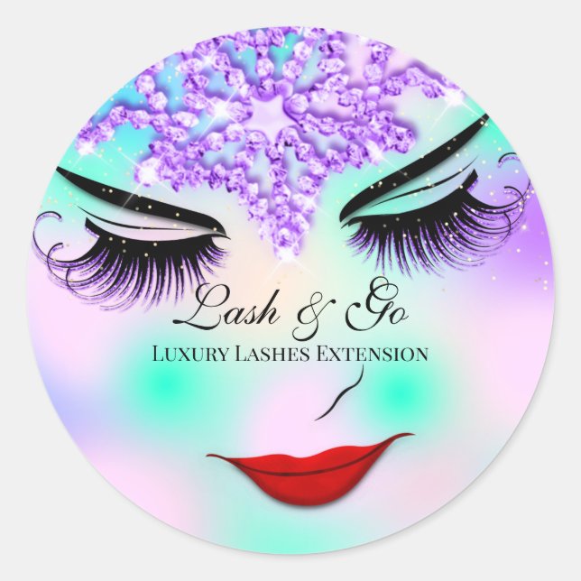 Makeup Artist Lash Extension Beauty Shop Lila Runder Aufkleber (Vorderseite)