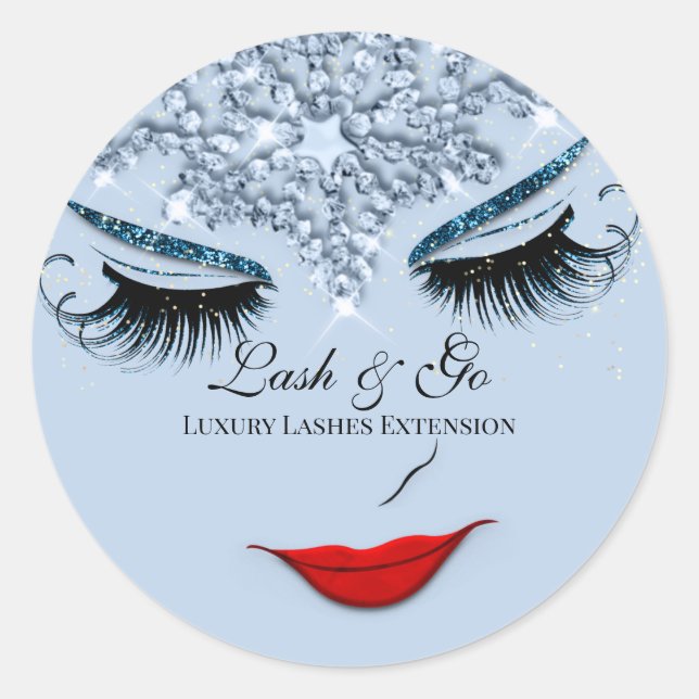 Makeup Artist Lash Extension Lip Princess Blue Runder Aufkleber (Vorderseite)