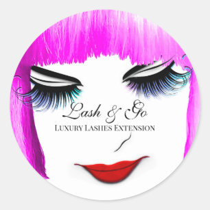 Makeup Artist Lash Extension Lips Bangs Pink Hair Runder Aufkleber