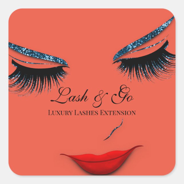 Makeup Artist Lash Extension Makeup Red Lips Quadratischer Aufkleber (Vorderseite)