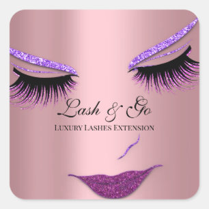 Makeup Artist Lash Extension Pink Lila Rose Lippen Quadratischer Aufkleber