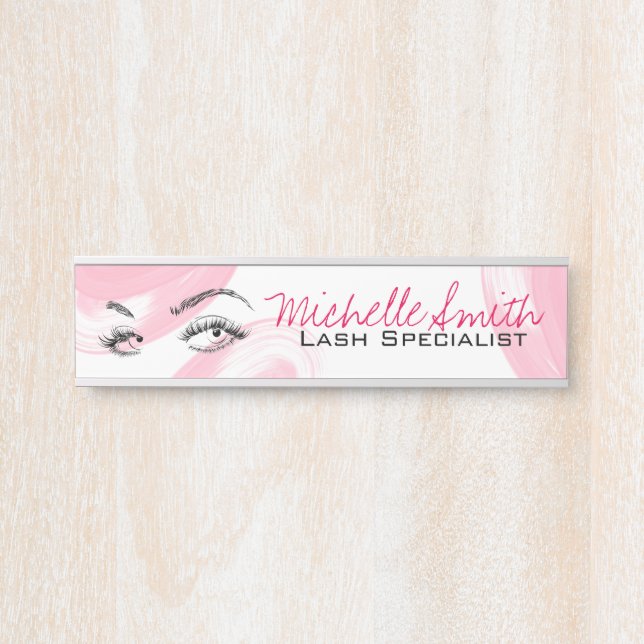 Makeup Artist Lash Extensions Lashes Pink Türschild (Vorderseite )