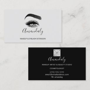Makeup Artist Lash Friseur Logo QR CODE Grau Schwa Visitenkarte