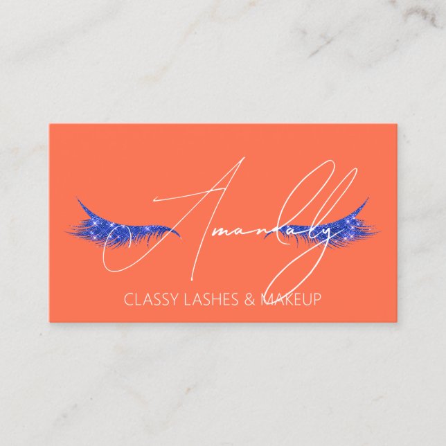 Makeup Artist Lash QR LOGO Microblade Blue Orange Visitenkarte (Vorderseite)