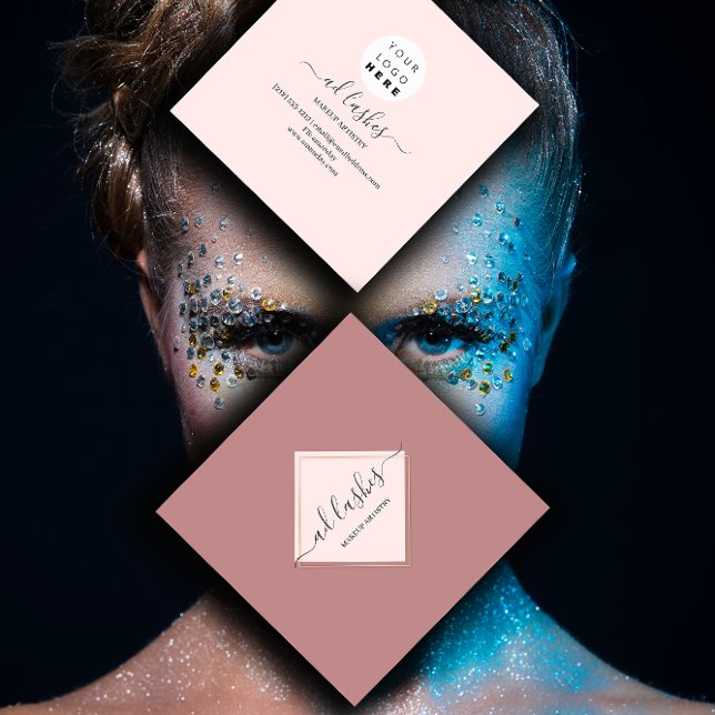 Makeup Artist Lashes Beauty Beautique Logo Rose Quadratische Visitenkarte (Makeup Artist Lashes Beauty Beautique Logo Rose Square Business Card)